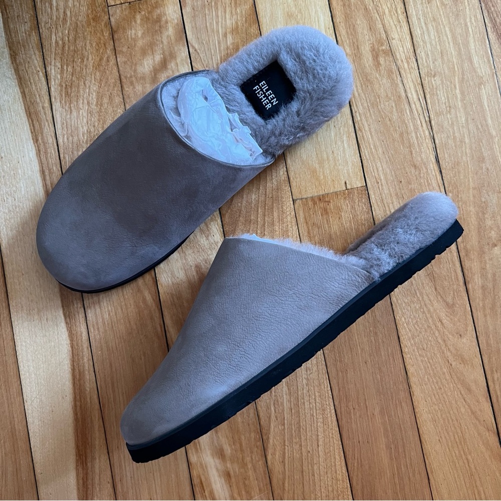 eileen fisher nubuck shearling slipper